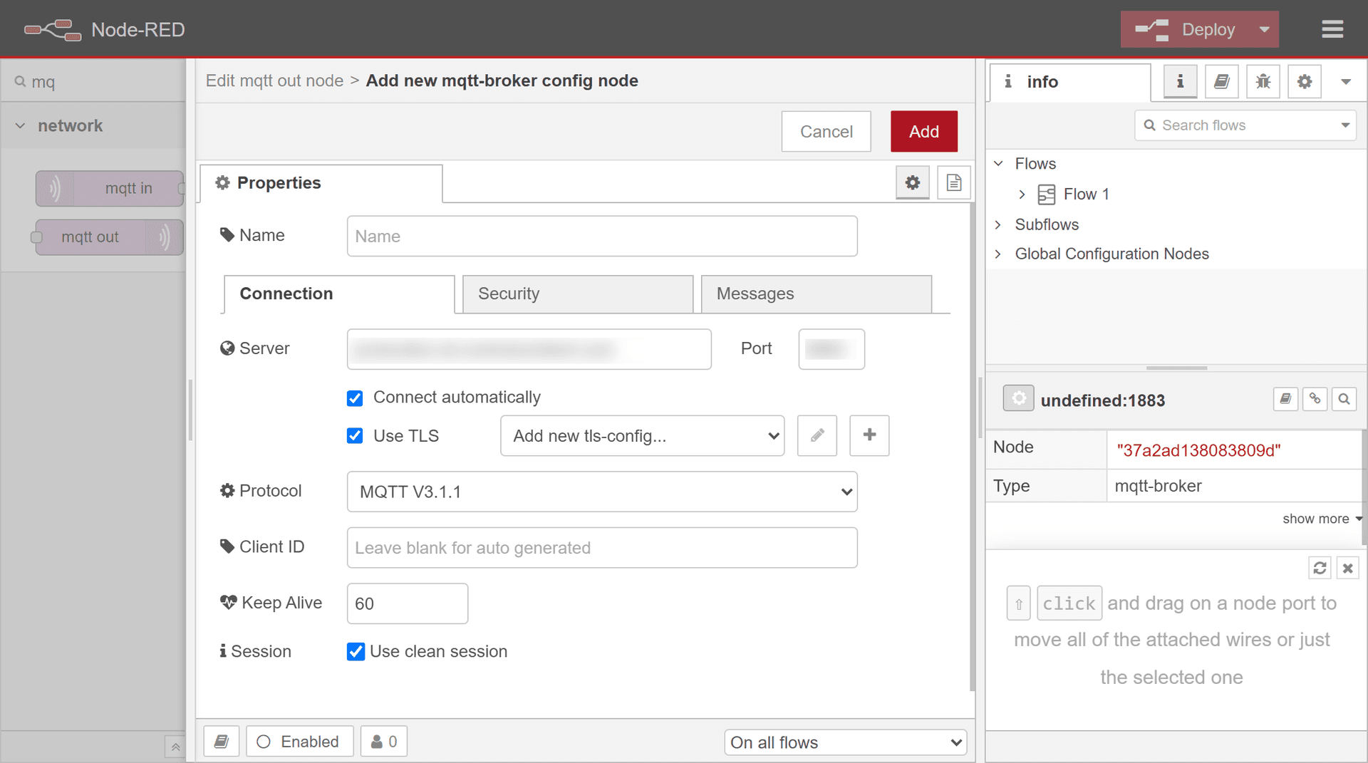 Adding a new MQTT server in Node-RED