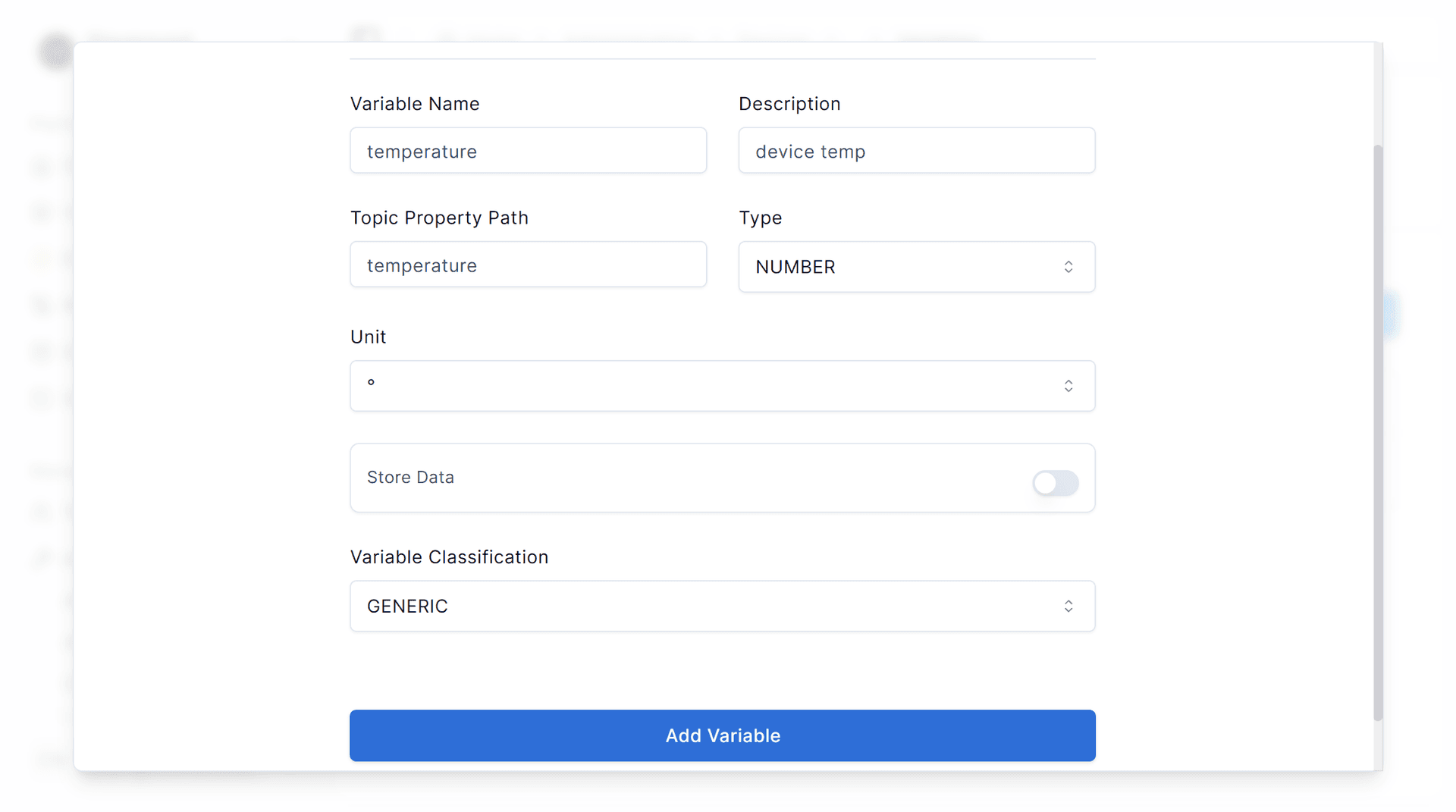 Adding a temperature variable in ControlCom Connect